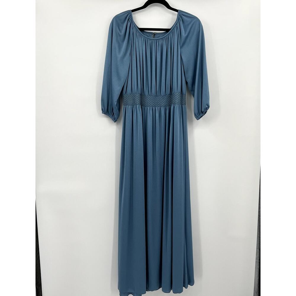 Blue 70's Vintage Peasant Maxi Dress by Rona Made in USA Size 16